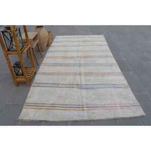 Alfombra Turca Grande de 5.2x10.7 pies, Alfombra de Lana Sólida Vintage Blanca y Azul - Product Image 1