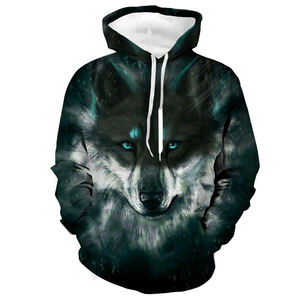 Sudadera con Capucha Unisex para Hombre, Sudadera con Capucha de Moda, Sudadera con Estampado de Lobo en Bloques de Color Animal, Sudadera Informal Deportiva para Uso Diario - Product Image 4