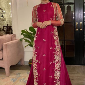 Stunning Long Kurta Lehennga 2022 Latest Party-Wear/Wedding Dress Embellished Crystal Glass Beads Dabka Natural Waistline Lace - Product Image 1