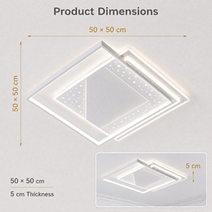 Plafonnier LED moderne carré en acrylique et fer, à intensité variable, trois couleurs, avec télécommande, pour salon, chambre à coucher. - Product Image 2