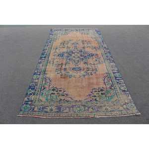 Tapis turc vintage 4,9x9,6 pieds, grand tapis bleu et rouge patchwork en laine avec envers en latex, tapis traditionnel écologique pour la maison - Product Image 1