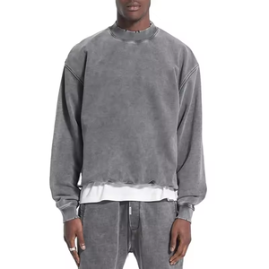 Gris foncé Vintage Stone Wash Sweatshirt 500gsm Heavyweight Distressed Acid Washed Mock Neck Hoodies DDP Shipping - Product Image 1