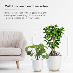 Pot de fleurs blanc avec motif doré pour la décoration moderne de la maison, parfait pour les plantes d'intérieur, le salon, le dessus de table et une présentation élégante - Product Image 2