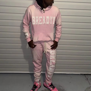 Ropa personalizada Streetwear Pantalones de chándal y sudaderas con capucha Conjunto de chándales de gran tamaño Unisex Hombres Sudadera con capucha Pantalones de chándal de peso pesado Conjunto Suelto - Product Image 1