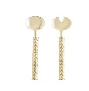 Vaisselle design faite à la main avec poignée en laiton au design unique Serveur à salade en acier inoxydable Laiton gaufré or poli - Product Image 2