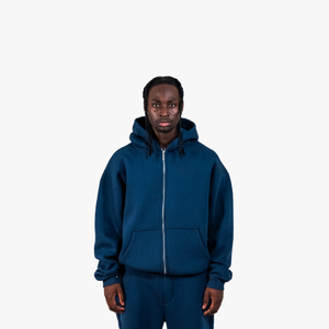 Ensemble survêtement homme oversize 100% coton avec sweat à capuche zippé et pantalon de jogging, impression logo personnalisée en relief, tenue de sport hiver - Product Image 6