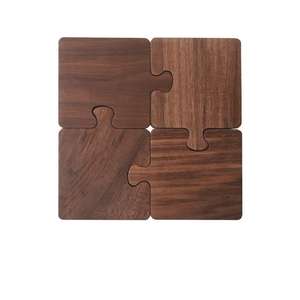 Sous-verres en bois massif faits à la main, sous-verres en bois de noyer de luxe, puzzle créatif, sous-verres en bois pour tasse à thé - Product Image 2