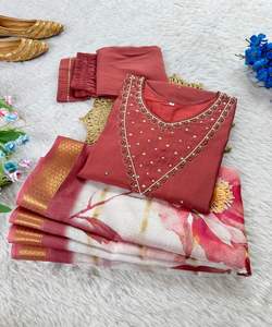 FANTAISIE ROMAINE EN SOIE ET DENTELLE DE TRAVAIL HAUT BAS AVEC DUPATTA FESTIVE WEAR PRIX DE GROS VÊTEMENT ETHNIQUE PÊCHE - Product Image 3