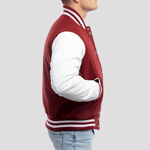 Chaqueta universitaria de lana para hombre al por mayor con mangas de cuero, cierre de cremallera, estilo bomber, patchwork frontal, para equipos universitarios. - Product Image 3