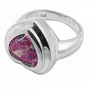 Bague Statement en Argent Sterling 925 Plaqué Rhodium pour Femme avec Pierre Précieuse Rose en Forme de Cœur Sertie en Bezel - Product Image 3