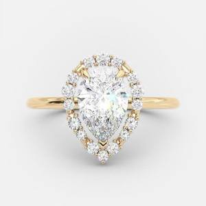 10k or massif rond et poire coupe laboratoire diamant cultivé bague de fiançailles Vintage Halo bijoux pour la fabrication de bagues en diamant de qualité supérieure - Product Image 1