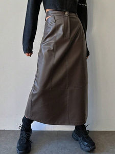 Top Tendance Plus La Taille Longues Jupes Crayon En Cuir PU Double Ceinture Mode Jupe Streetwear Taille Haute Club-Party Mini-Jupes - Product Image 3