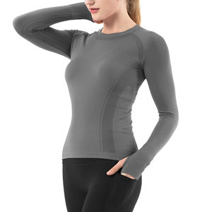เสื้อโยคะแขนยาวสำหรับผู้หญิง ดีไซน์รูสำหรับนิ้วโป้ง แห้งเร็ว เสื้อวิ่งทรงเข้ารูป น้ำหนักเบา สำหรับออกกำลังกาย - Product Image 4