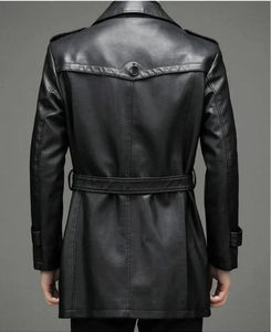 Manteau d'hiver en cuir véritable pour hommes, épais, chaud, régulier, décontracté, veste à capuche, col montant, lettre, Haus Industries - Product Image 6