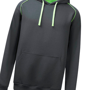 Sweat-shirt à capuche en molleton de coton gris foncé avec doublure vert fluo, vêtement de sport décontracté, sweat-shirt uni sans motif - Product Image 3