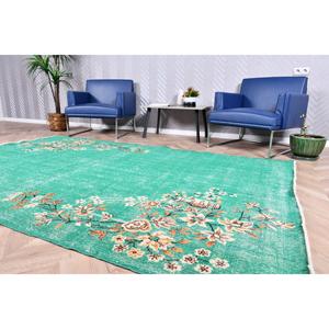 Tapis turc vintage 5,8x9,1 pi (177x277 cm) en laine verte patchwork avec envers en latex - Product Image 3