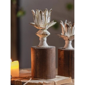 Porte-bougie en bois en forme de fleur artistique pour la décoration de la maison, magnifique présentoir pour la chambre à coucher et le salon, en provenance d'Inde - Product Image 1