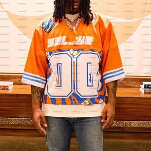 T-shirt surdimensionné personnalisé pour hommes séchage rapide maille maillot de football ample Boxy col en V décontracté tricoté sublimation t-shirts - Product Image 4