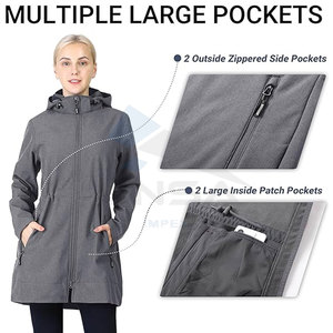<b>Women</b> Warm Softshell <b>Jacket</b> Long Style Fleece Lined Waterproof <b>Windbreaker</b> with Removable Hood Mid Grey - Product Image 5