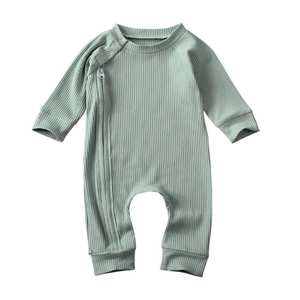 Mameluco de algodón bonito personalizable con cremallera acanalada ancha Mono de bebé de manga larga para niños y niñas - Product Image 5