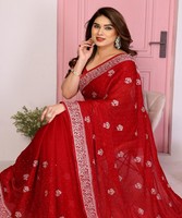 BRODERIE DE SOIE EN MOUSSELINE DE CRÉATION AVEC BORDURE DE PASSEPOIL SAREE AVEC BLOUSE INCOSÉE VÊTEMENT DE MARIAGE PRIX DE GROS VÊTEMENT ETHNIQUE