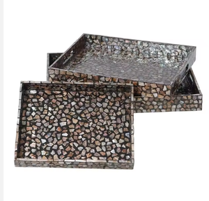 <b>Warm</b> Tone Mother Pearl Classic Sustainable Foldable Serving <b>Tray</b> Retro Ottoman <b>Trays</b> for Tea Coffee Serving Living Room Party - Product Image 3