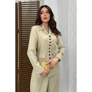 Beige Buttoned Jacket And Trousers <b>Set</b> - Beige - Product Image 3