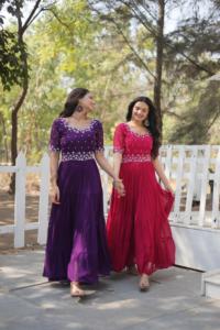 Vestido de cuello redondo de trabajo bordado con cuentas de imitación de diseñador Premium para mujer, colección de vestidos de boda a la venta - Product Image 4