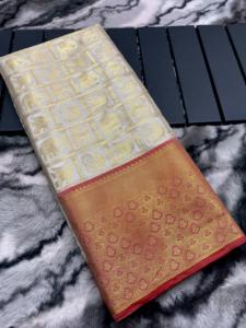 Premium Pattu <strong>Silk</strong> <strong>Saree</strong> with Beautiful Contrast Weaving on <strong>Pallu</strong> and Border for a Contrast Blouse-Indian &amp; Pakistani Clothing