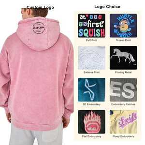 Wholesale OEM Men Solid 100% Cotton Winter Acid Washed Distressed Pullover Hoodie Outdoor Casual Hip Hop Hoodies - Product Image 2