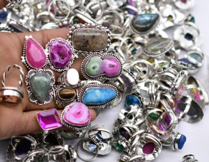 Lote de Anillos de Piedras Preciosas Mixtas, Chapados en Plata 925, Joyería Hecha a Mano, Anillo de Piedras Preciosas, Talla Estadounidense 4-10, Regalo de Boda, Lote de Joyería al por Mayor - Product Image 1