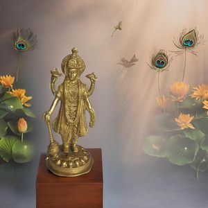 Esculturas modernas hechas a mano estatua de latón de pulgadas de Lord Vishnu Holding Club hinduismo ídolo arte escultura de pie - Product Image 2