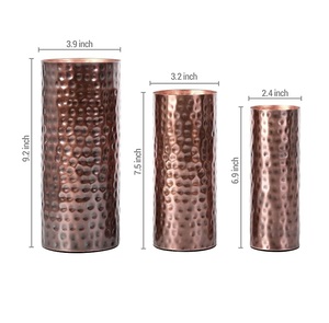 Floreros cilíndricos martillados de metal, acabado de cobre para mesa, decoración del hogar y hoteles, jarrón floral hecho a mano - Product Image 6