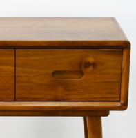 Mesa de Maquiagem Contemporânea Nórdica Moderna Dobrável em Madeira Sólida de Teak com 2 Gavetas e Espelho Retrátil para Quarto (Sustentável)