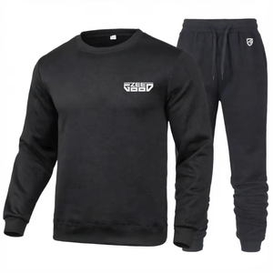 Men's Black <b>Sweatshirt</b> Set Crew Neck Long Sleeve Tracksuit Casual Sportwear With <b>White</b> Logo Print Autumn Wear Sweat suits - Product Image 1