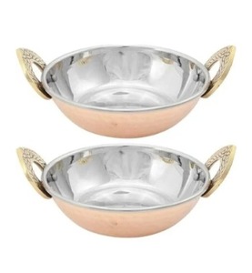 Vente de sortie d'usine prix bon marché Kadhai en acier inoxydable avec placage de cuivre, marmite, poêle à frire, kadai en acier inoxydable - Product Image 1
