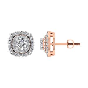 Elegante corte redondo laboratorio cultivado diamante solitario Stud pendientes doble Halo 14K oro sólido fino OEM boda joyería para mujer - Product Image 1