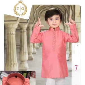 Enfants traditionnel indien Kurta pyjama costume pour les mariages Eid Diwali parties-dessiné à la main Style Vintage garçon imprimé Design - Product Image 1