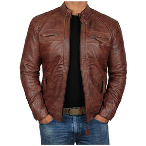 Veste en cuir respirante noire à col montant et fermeture éclair pour homme de qualité supérieure 2024, grande taille, manteau d'hiver pour homme, livraison DDP - Product Image 5