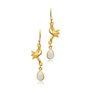 Poire Design Moonstone 22K Plaqué Or Crochet Boucles D'oreilles En Gros 925 En Argent Sterling Fabriqué en Turquie Bijoux Faits À La Main - Product Image 3