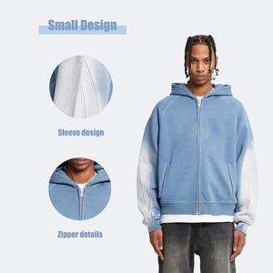 Sweat à capuche bleu 100% coton surdimensionné 500gsm personnalisé dernier survêtement vintage au design délavé à l'acide grande taille hiver - Product Image 4