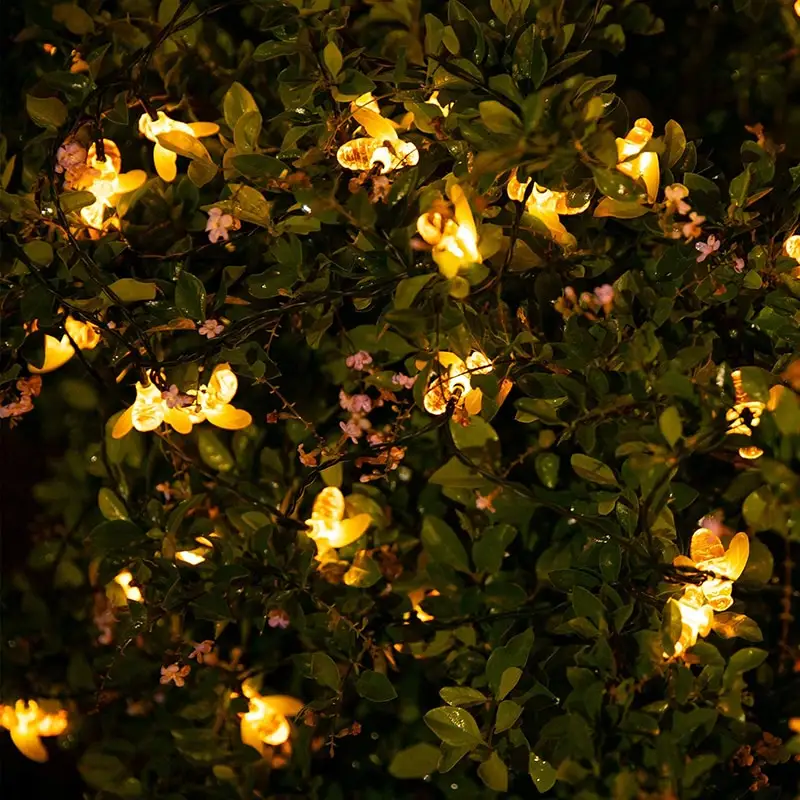 ไฟราวผึ้งพลังงานแสงอาทิตย์ไฟนางฟ้า LED กลางแจ้งพร้อมโหมดไฟ8โหมดสำหรับตกแต่งงานปาร์ตี้ในสวน