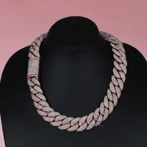 Fully Lab Grown Round Brilliant White Color Diamond Iced Out 14 Kt Rose Gold Hip Hop Nice Cuban Custom Chain for Men