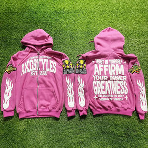 2025 hombres francés Terry personalizado desgastado bordado cremallera hombres Sudadera con capucha hombro caído ropa Casual Sudadera con capucha para hombres - Product Image 3