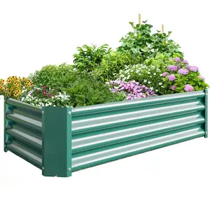 Tempat tidur taman tinggi logam luar ruangan besar baja untuk sayuran, bunga, herbal kotak penanam tinggi OEM ODM desain galvanis