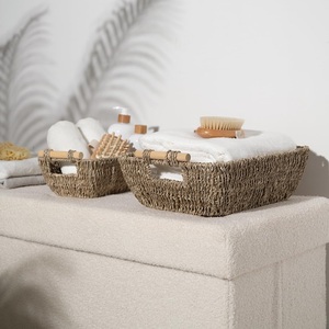 Cesta trenzada de yute tejida a mano forma Rectangular con mango de madera Ideal para almacenamiento multiusos uso hogar cocina sala de estar - Product Image 6