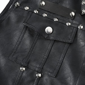 Men's Punk Style Winter Solid Breathable Leather Biker Waistcoat High Street Motorcycle Rider Sleeveless Jacket - Product Image 4