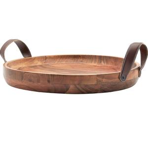 VISHAL HANDICRAFT Bandeja de Servir de Madera con Diseño Moderno y Patrón de Naturaleza Muerta, Asa de Cuero, Paquete de Varias Piezas, Forma de Uttar Pradesh - Product Image 1