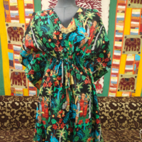 Femmes durable son noir coton caftan robe imprimé fleuri Maxi Midi Style dos libre plage Resort porter pour l'été