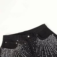 Celana Denim pria, ukuran besar, hitam, Vintage, penutupan kancing, uniseks, berlian imitasi, celana Denim pria, jins kaki lurus suar
